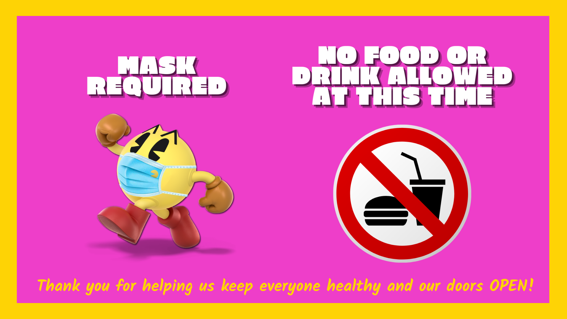 Masks required, no food or drink allowed